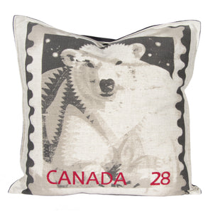 L643-POLAR 20"x20" Pillow with Feather Insert Polar Bear Stamp with Flanged edge part of The Vintage Canadiana Collection