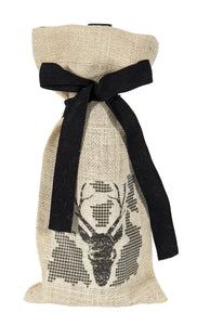 L772-BUCK 7"x13" Buck Image w Houndstooth Chalkboard Wine Bottle Bag, Heat Transfer Printed and designed in Canada, Chalk Style with on trend designs, part of The Chalkboard Collection comes with a Cotton Twill Tape Ribbon