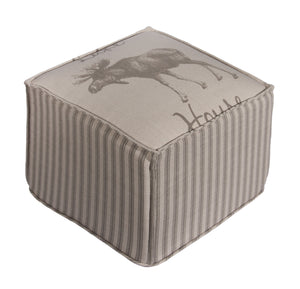 L900F-LHSE 16x16x12" Printed Moose with Lake House and Ticking Stripe Footy Ottoman on Linen Blend