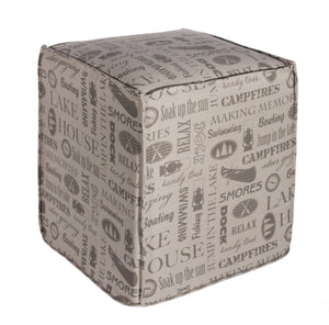 L900S-MEM 16x16x19" Printed Lake House Memories Tall Square Ottoman on Linen Blend